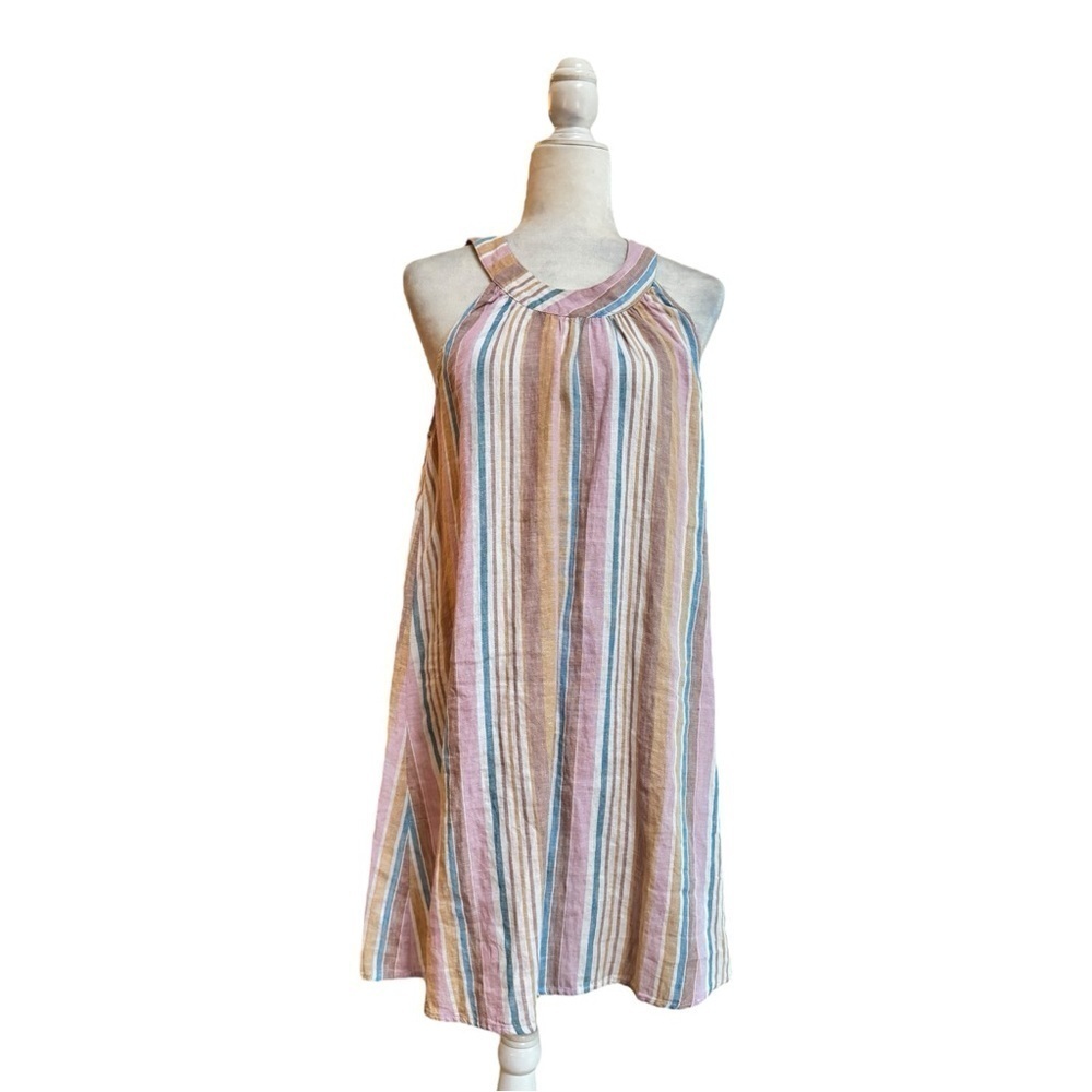 C&C California Multicolor Stripe Sleeveless Linen Knee Length Women Size M Shift